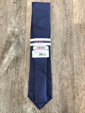 NEW IZOD -New Navy And White Micro Check/Dot 100% Silk Mens Necktie NWT